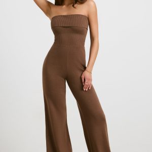 Chunky Knit Kick Flare Unitard in Espresso