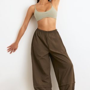 Convertible Wide Leg Track Pants in Espresso