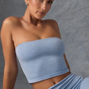 Bandeau Crop Top in Washed Blue