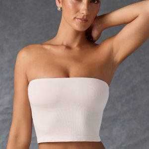 Bandeau Crop Top in Washed Cream