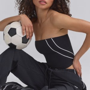 Soft Active Contrast-Trim Bandeau Top in Black