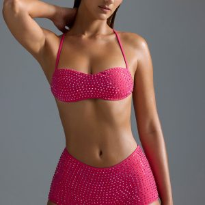 Embellished Micro Bikini Top in Raspberry Sorbet