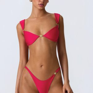 Embellished Bikini Top in Raspberry Pink