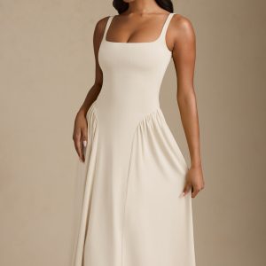 Low-Back A-Line Midaxi Dress in Ivory