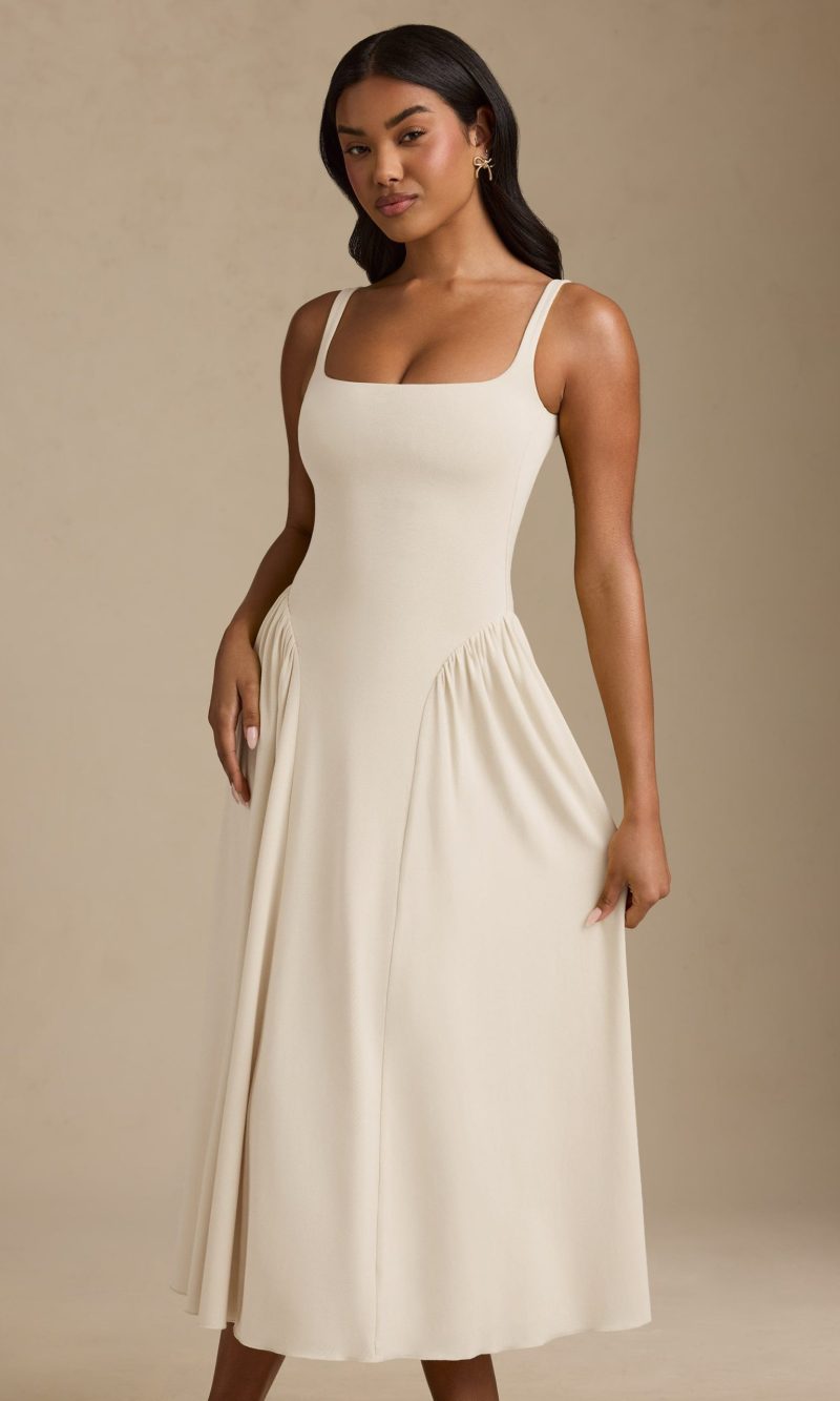 Low-Back A-Line Midaxi Dress in Ivory