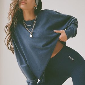 Acid Wash Long-Sleeve Oversized T-Shirt in Blue