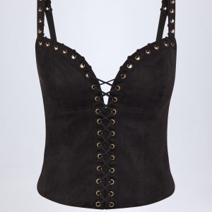 Lace-Up Top in Black