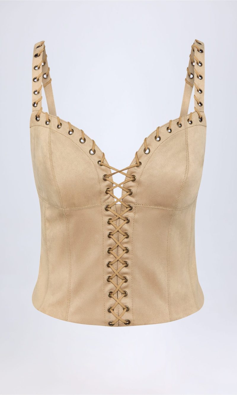 Lace-Up Top in Tan