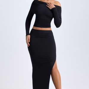 Modal Low-Rise Maxi Skirt in Black