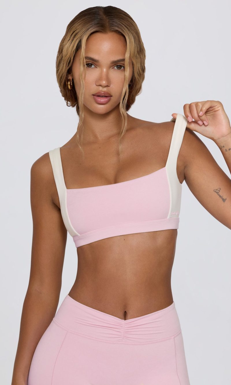 Contrast Sports Bra in Pale Pink Marl