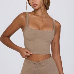 Cropped Tank Top in Mocha Marl