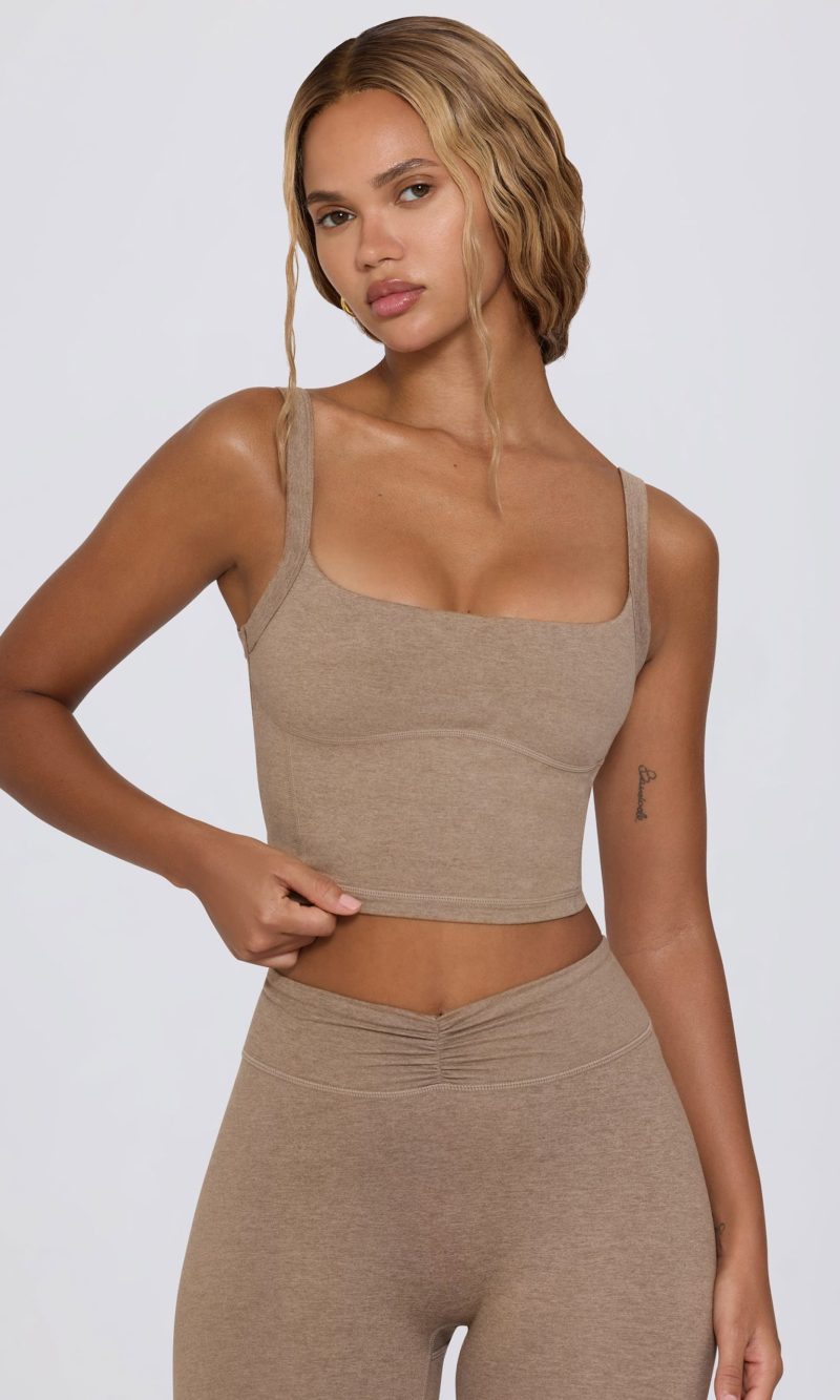 Cropped Tank Top in Mocha Marl