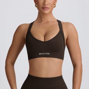 Super Sculpt Seamless Cross-Back Sports Bra in Brown