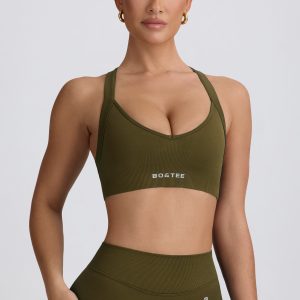 Super Sculpt Seamless Cross-Back Sports Bra in Dark Green