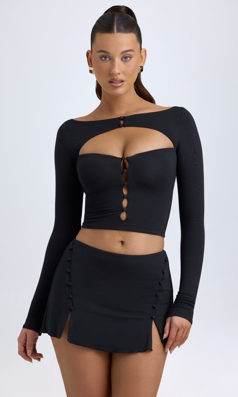 Modal Cut-Out Button-Detail Top in Black