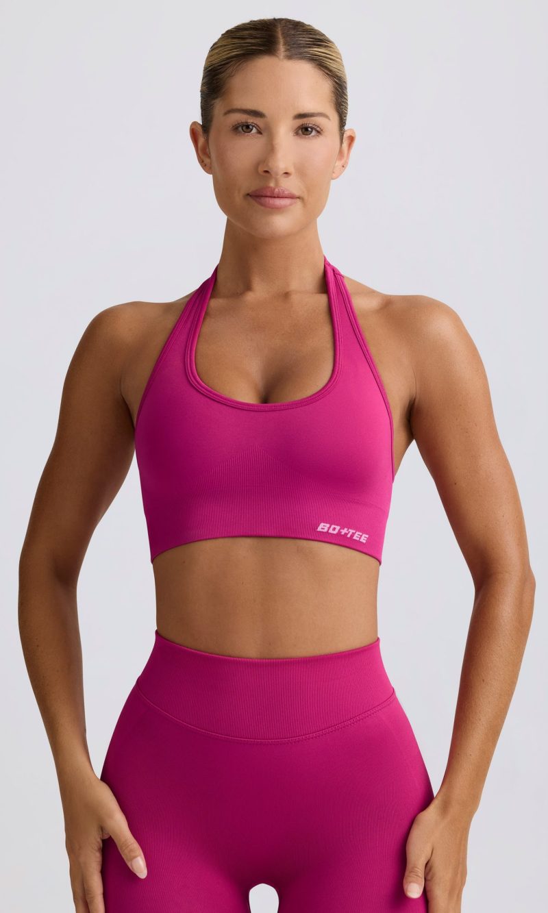 Define Luxe Halterneck Sports Bra in Berry