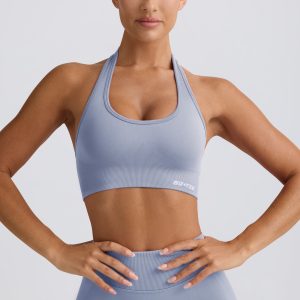 Define Luxe Halterneck Sports Bra in Blue Grey