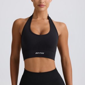 Define Luxe Halterneck Sports Bra in Jet Black