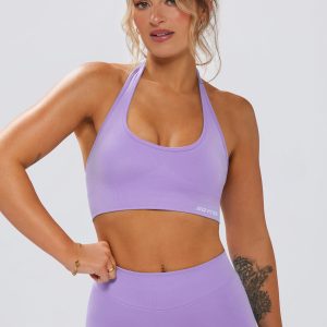 Define Luxe Halterneck Sports Bra in Lilac