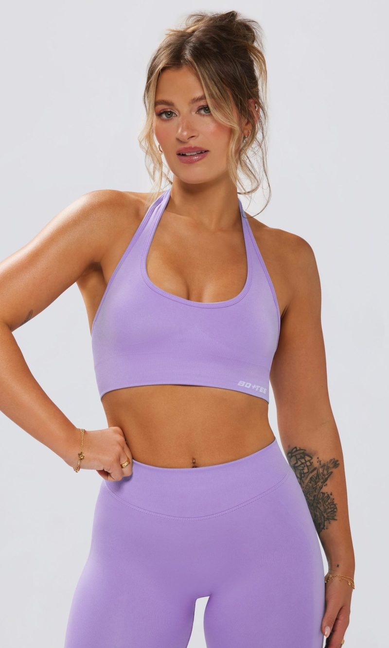 Define Luxe Halterneck Sports Bra in Lilac