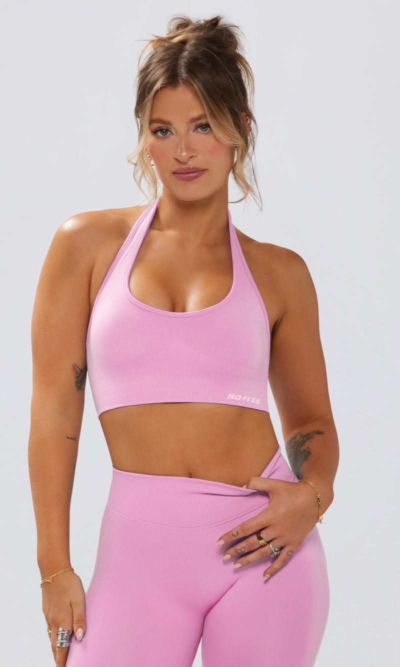 Define Luxe Halterneck Sports Bra in Rose