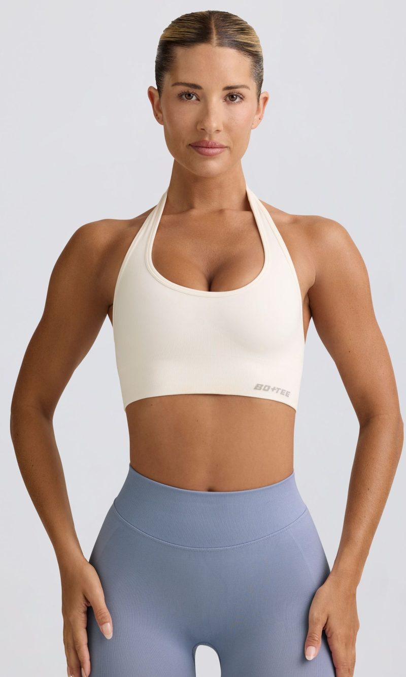 Define Luxe Halterneck Sports Bra in White
