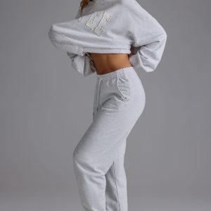 Relaxed Mid-Rise Joggers in Grey Marl