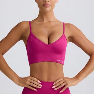 Define Luxe V-Neck Sports Bra in Berry