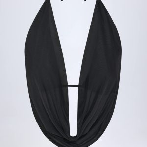 Cowl-Neck Backless Crop Top in Black