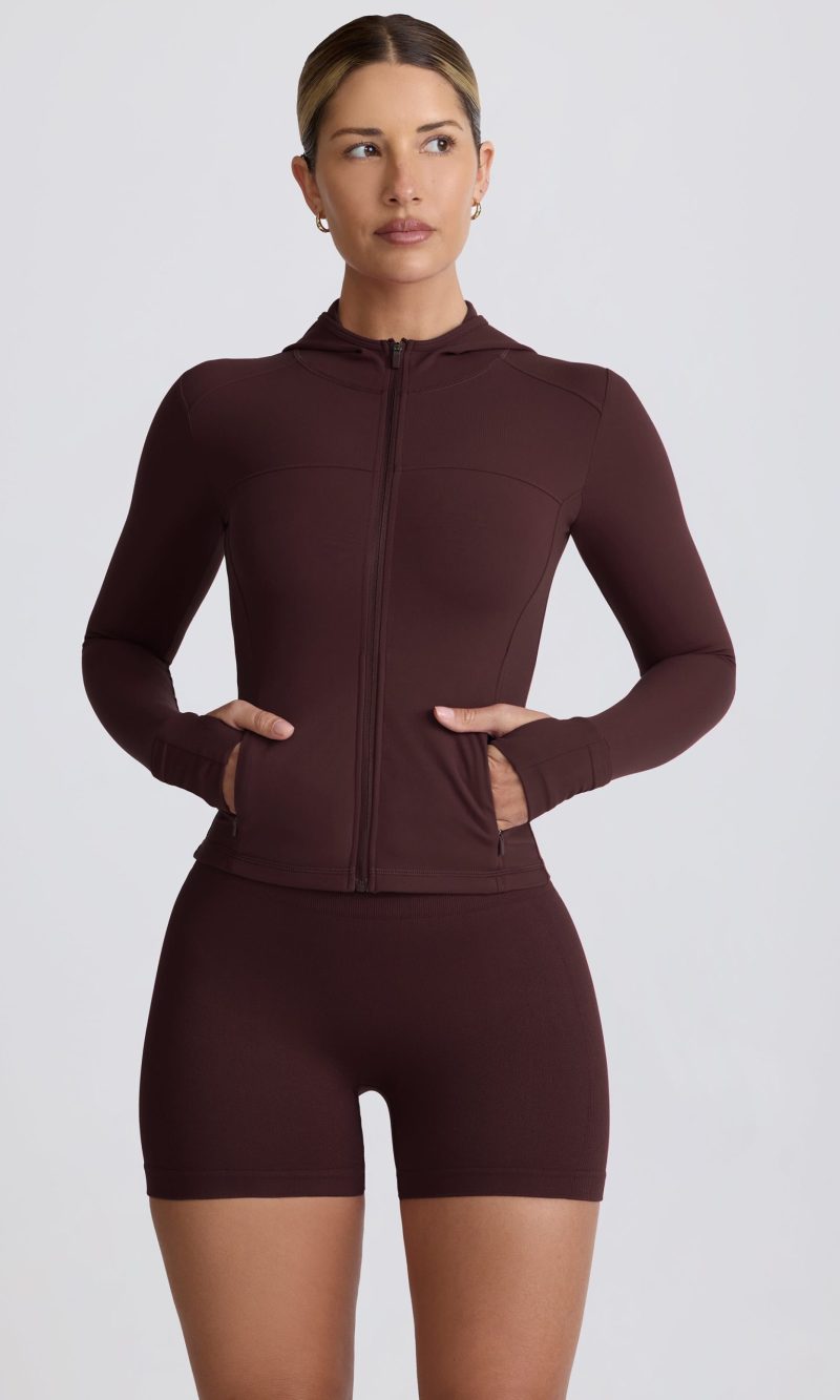 Soft Active Hooded Mid-Layer Jacket in Chocolate