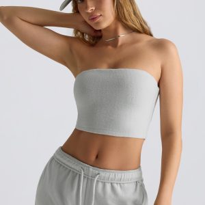 Brushed Jersey Bandeau Top in Fog Grey