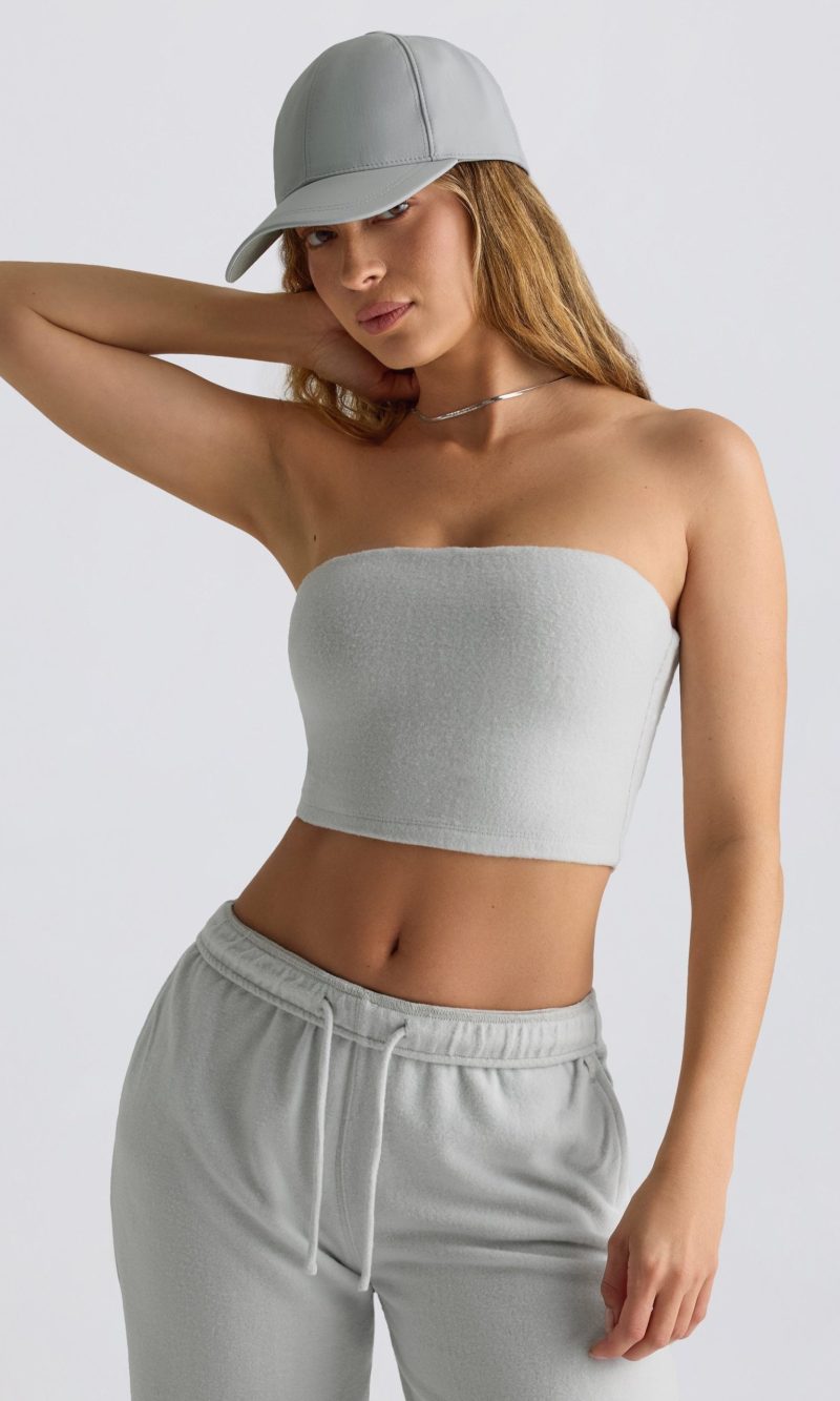 Brushed Jersey Bandeau Top in Fog Grey