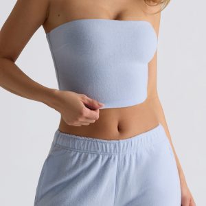 Brushed Jersey Bandeau Top in Soft Blue