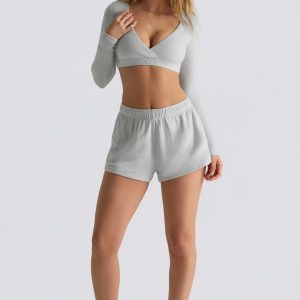 Brushed Jersey Elasticated Mini Shorts in Fog Grey