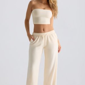 Brushed Jersey Wide-Leg Joggers in Ecru