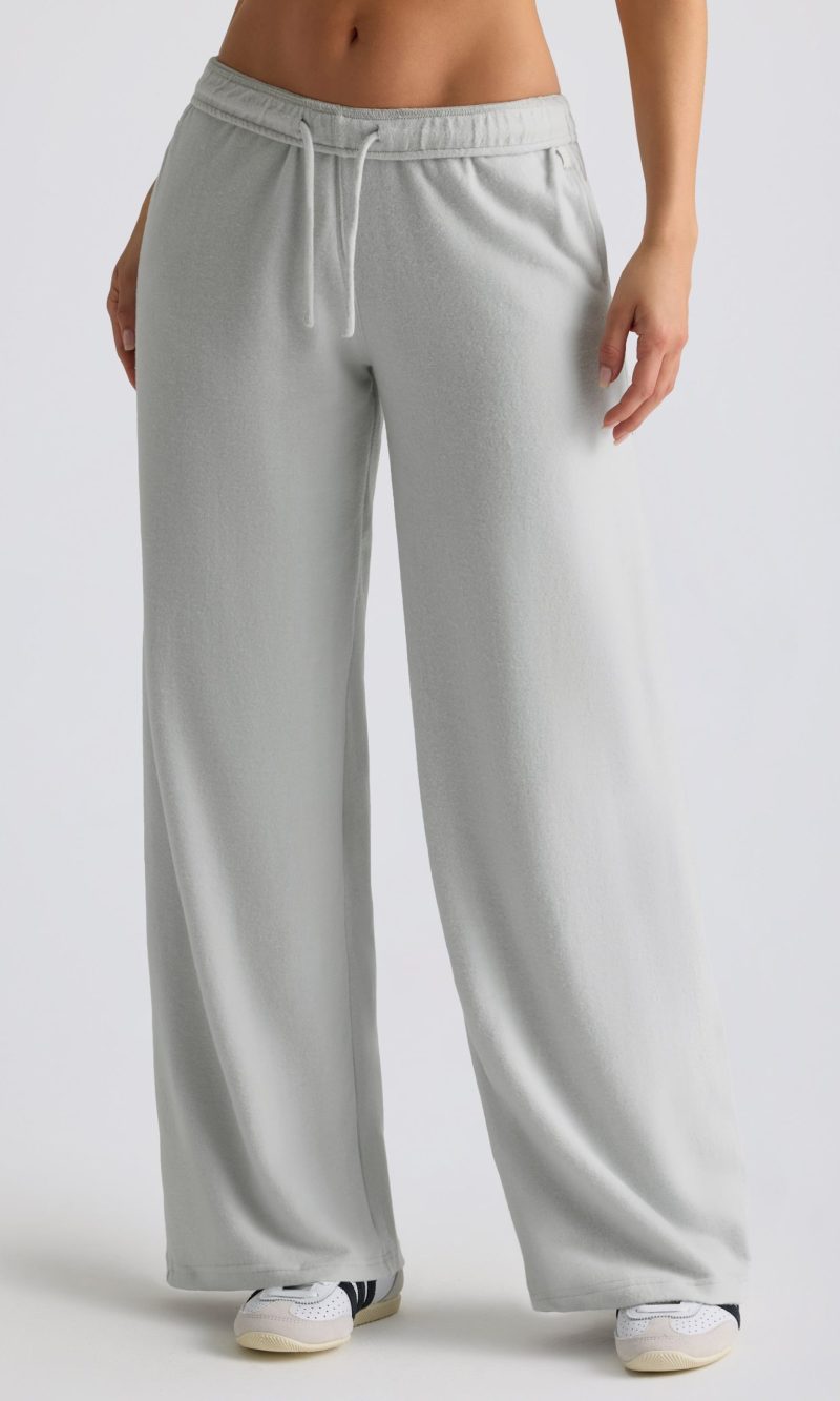 Brushed Jersey Wide-Leg Joggers in Fog Grey