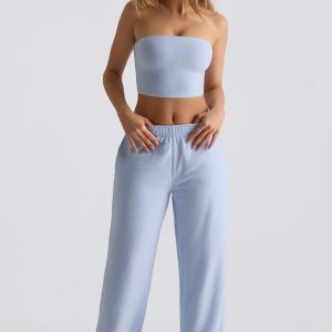 Brushed Jersey Wide-Leg Joggers in Soft Blue