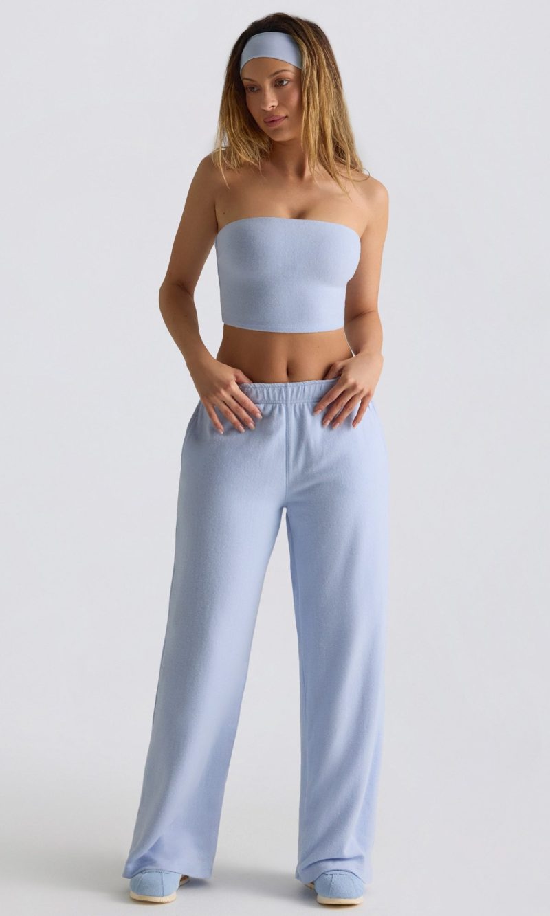 Brushed Jersey Wide-Leg Joggers in Soft Blue