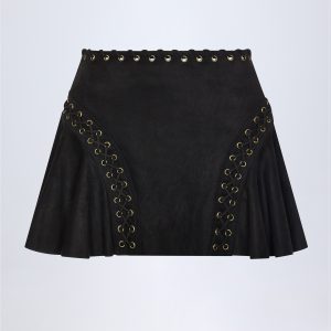 Lace-Up Mid-Rise Mini Skirt in Black