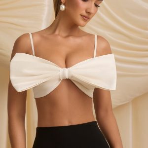 Strapless Bow Crop Top in Ivory