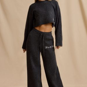 Mid-Rise Wide-Leg Joggers in Charcoal Marl