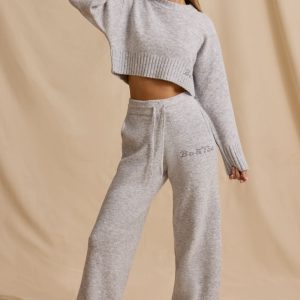 Mid-Rise Wide-Leg Joggers in Ice Marl