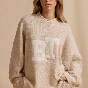 Oversized Knit Jumper in Cream Marl