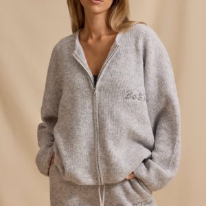 Oversized Zip-Up Cardigan in Ice Marl