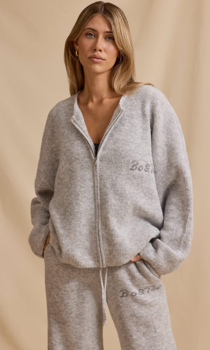 Oversized Zip-Up Cardigan in Ice Marl
