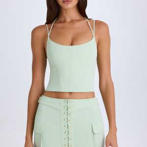Lace-Up Micro Mini Skirt in Green