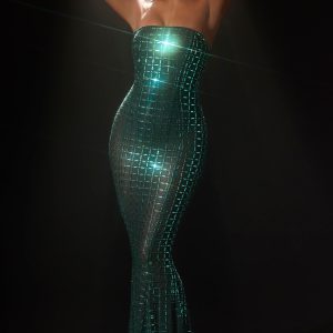 Embellished Strapless Gown in Emerald Green