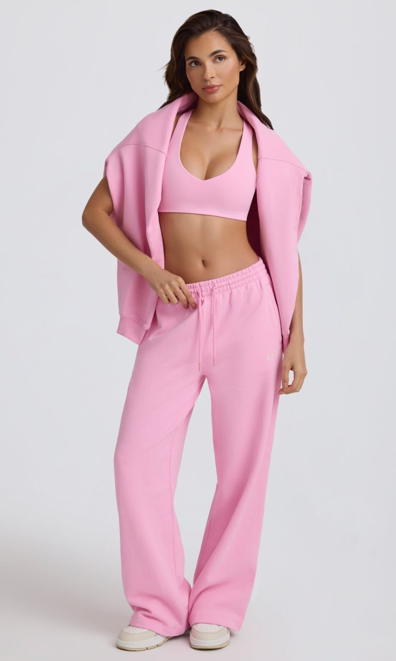 Mid-Rise Wide-Leg Joggers in Baby Pink