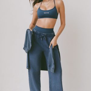 Acid Wash Wide-Leg Joggers in Blue