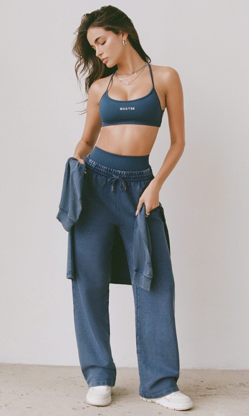 Acid Wash Wide-Leg Joggers in Blue